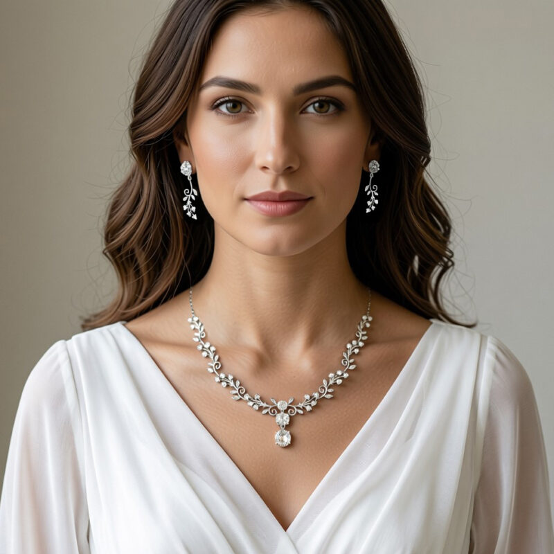 Esküvői ékszer szett cirkónia kövekkel és kacskaringós motívumokkal